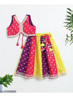 The Magic Wand - Girls Multi-Color Polyester Printed Choli with Lehenga