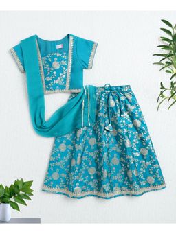 The Magic Wand - Girls Blue Polyester Printed Choli with Lehenga and Dupatta