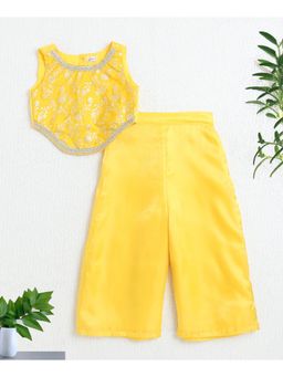 The Magic Wand - Girls Yellow Polyester Printed Top with Palazzo
