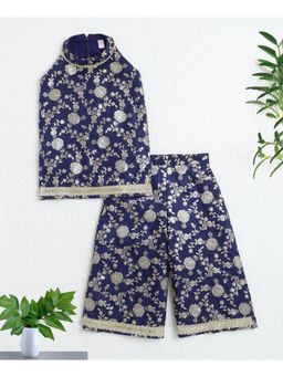 The Magic Wand - Girls Navy Blue Polyester Printed Top with Palazzo