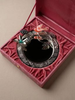 The Home Co - Silver Plated Round Platter with Flower & Resin Bird