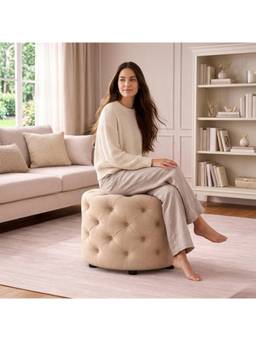 Doe Buck - Briana Beige Velvet Tufted Ottoman Cube