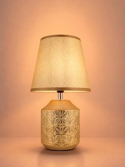 ELARE - Golden Embossed Table Lamp with Fabric Shade & Bulb Included