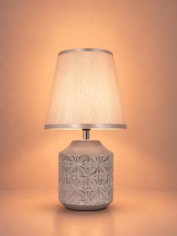 ELARE - Silver Textured Table Lamp with Fabric Shade & Bulb Included
