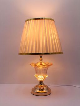 ELARE - Gold Crystal Flower Dual-Light Table Lamp with Pleated Shade