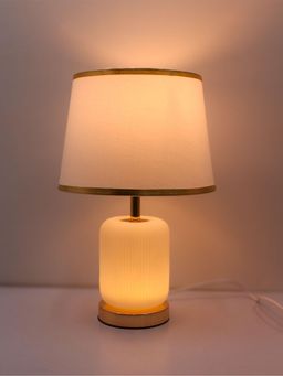 ELARE - White & Gold Table Lamp with Cotton Shade & Inline Cord Switch
