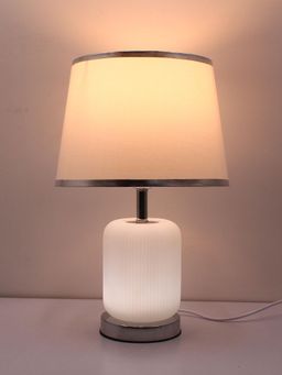 ELARE - Silver & White Table Lamp with Cotton Shade & Metal Base