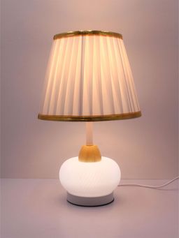 ELARE - White Table Lamp with Pleated Shade & Gold Accents