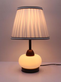 ELARE - Black & White Dual-Light Table Lamp with Pleated Fabric Shade