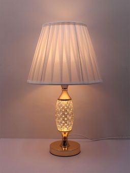 ELARE - Gold Crystal Glass Table Lamp with White Pleated Shade