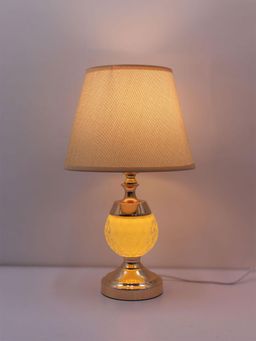 ELARE - Gold Crystal Glass Table Lamp with Beige Fabric Shade