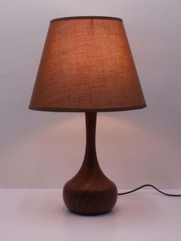 ELARE - Brown Wooden Table Lamp with Beige Fabric Shade