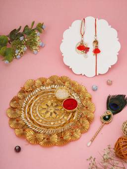 AAPNO RAJASTHAN - Golden Hues Thali with Beaded Lumba Rakhi
