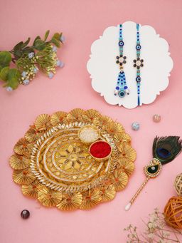 AAPNO RAJASTHAN - Golden Hues Thali with 2 Bhaiya Bhabhi Rakhis