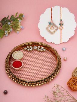 AAPNO RAJASTHAN - Pearl Work Thali with Agnes Radiance Rakhi Combo