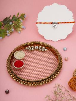 AAPNO RAJASTHAN - Decorative Thali with Agnes Classic Om Rakhi Gift Set