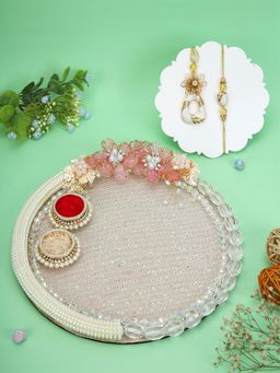 AAPNO RAJASTHAN - Agnes Shimmer Floral Thali with Flower Hanging & Designer Rakhi