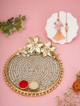 AAPNO RAJASTHAN - Elegant Beaded Thali with Handcrafted Bhaiya Bhabhi Rakhi