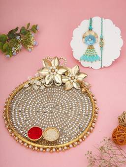 AAPNO RAJASTHAN - Elegant Thali with Aqua Bloom Bhaiya Bhabhi Rakhi
