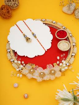 AAPNO RAJASTHAN - Beautifully Adorned Thali with Evil Eye Bhaiya Bhabhi Rakhi Set