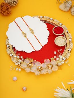 AAPNO RAJASTHAN - Pearl Floral Thali with Set of 2 Decorative Rakhis