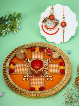 AAPNO RAJASTHAN - Golden Gota Ritual Thali with Bhaiya Bhabhi Rakhi Set