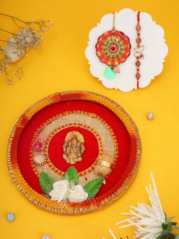 AAPNO RAJASTHAN - Velvet Ritual Thali with Butterfly Beaded Rakhi & Card