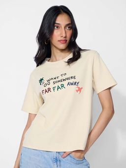 The Souled Store - Originals: Far Far Away Women Relaxed Fit Off White T-shirt