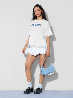 The Souled Store - Originals : 99% Angel Women Oversized White T-shirt