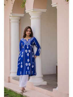 HOUSE OF KARI - Saba Chikankari Kurta In Barfi Silk Blue