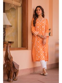 HOUSE OF KARI - Saba Chikankari Kurta In Cotton Orange