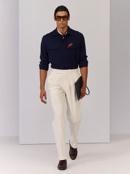 S&N by Shantnu Nikhil - Mens' Navy Blue Rayon Blend Plain Slim Fit Shirt