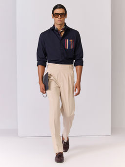 S&N by Shantnu Nikhil - Men's Navy Blue Rayon Blend Stripes Slim Fit Shirt