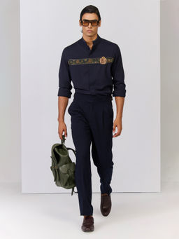 S&N by Shantnu Nikhil - Men's Navy Blue Rayon Blend Floral Slim Fit Shirt