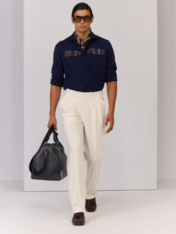 S&N by Shantnu Nikhil - Men's Navy Blue Rayon Blend Embroidered Slim Fit Shirt