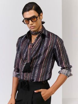S&N by Shantnu Nikhil - Mens Multi-Color Rayon Blend Stripes Slim Fit Shirt
