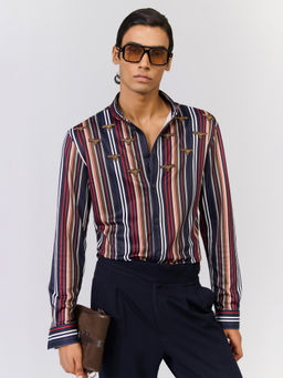 S&N by Shantnu Nikhil - Men's Multi-Color Jersey Stripes Slim Fit Shirt