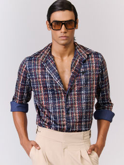 S&N by Shantnu Nikhil - Men's Multi-Color Rayon Blend Stripes Slim Fit Shirt