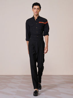 S&N by Shantnu Nikhil - Mens Black Rayon Blend Slim Fit Shirt