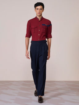 S&N by Shantnu Nikhil - Men's Red Rayon Blend Slim Fit Shirt