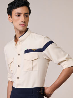 S&N by Shantnu Nikhil - Men's Off White Rayon Blend Slim Fit Shirt