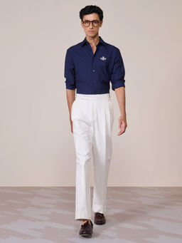 S&N by Shantnu Nikhil - Men's Navy Blue Rayon Plain Slim Fit Shirt