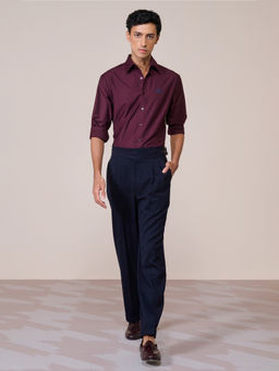 S&N by Shantnu Nikhil - Mens Wine Rayon Blend Plain Slim Fit Shirt