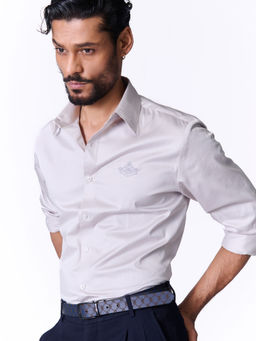 S&N by Shantnu Nikhil - Mens Grey Rayon Blend Plain Slim Fit Shirt
