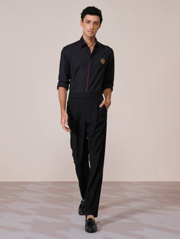 S&N by Shantnu Nikhil - Men's Black Rayon Plain Slim Fit Shirt
