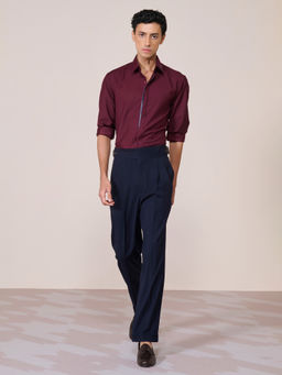 S&N by Shantnu Nikhil - Men's Maroon Rayon Blend Plain Slim Fit Shirt