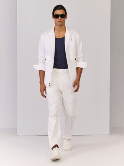 S&N by Shantnu Nikhil - Men's White Linen Blend Plain Slim Fit Shirt