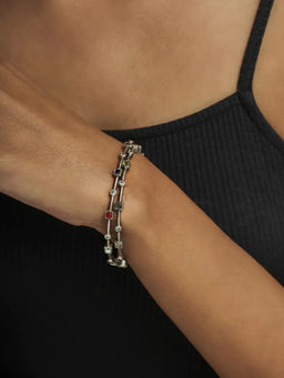 Divas Mantra - 92.5 Silver Oxidised Pebble stones Navratna Bangles