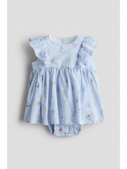 H&M - Girls Blue Frill-Trimmed Bodysuit Dress