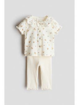 H&M - Girls Beige 2-Piece Blouse And Leggings Set
